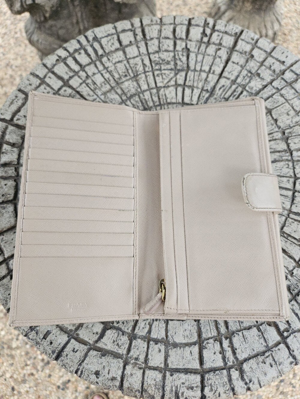 Prada Flesh Beige Textured Saffiano Bi Fold Long Wallet Credit Card Holder - Picture 9 of 16